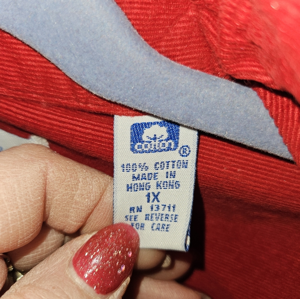 #131 Marsh Landing II Blues- Red Corduroy Snap Closure Top- Sz.1X - Picture 4 of 6